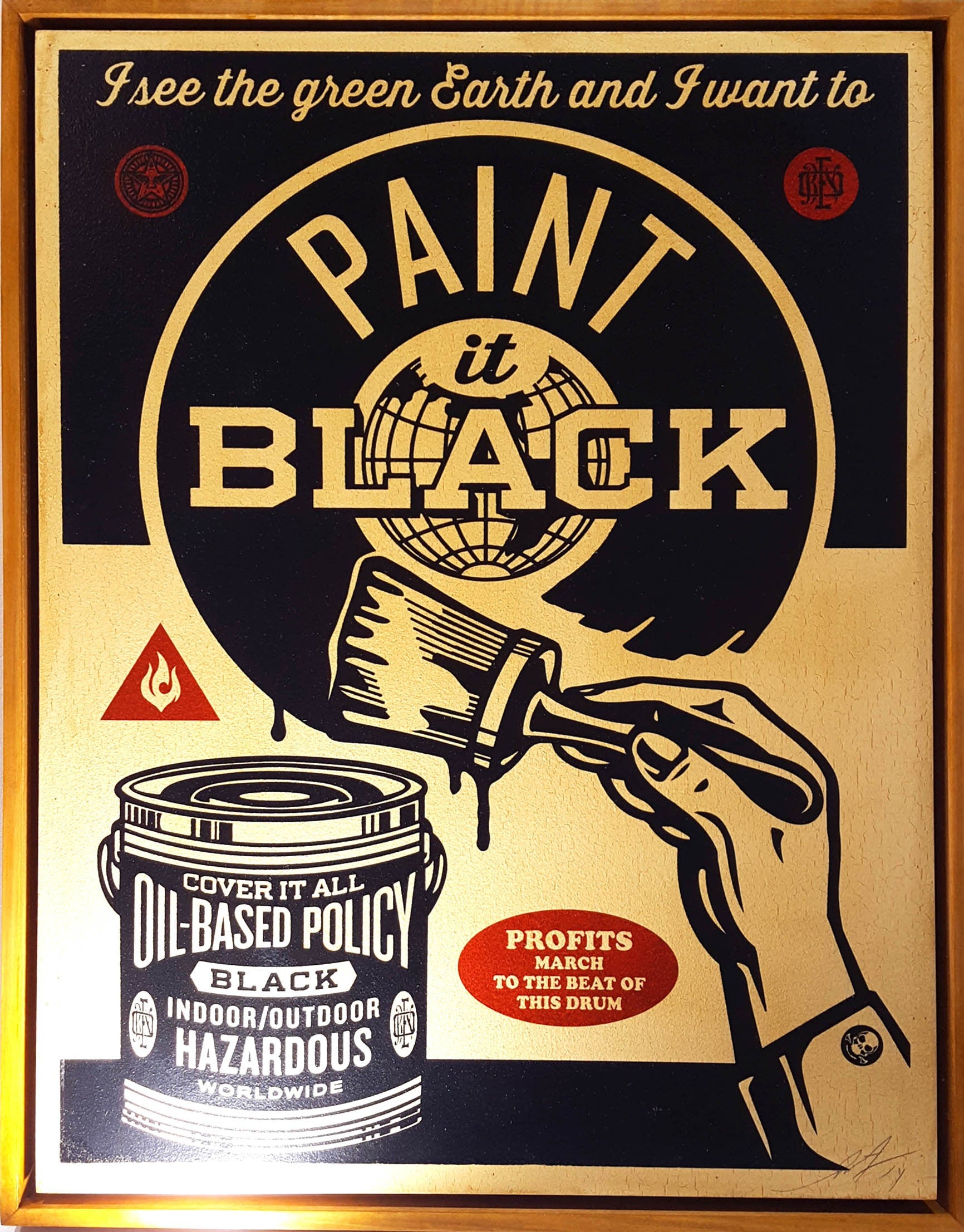 Paint it black (on Wood), 2014 by  Shepard Fairey